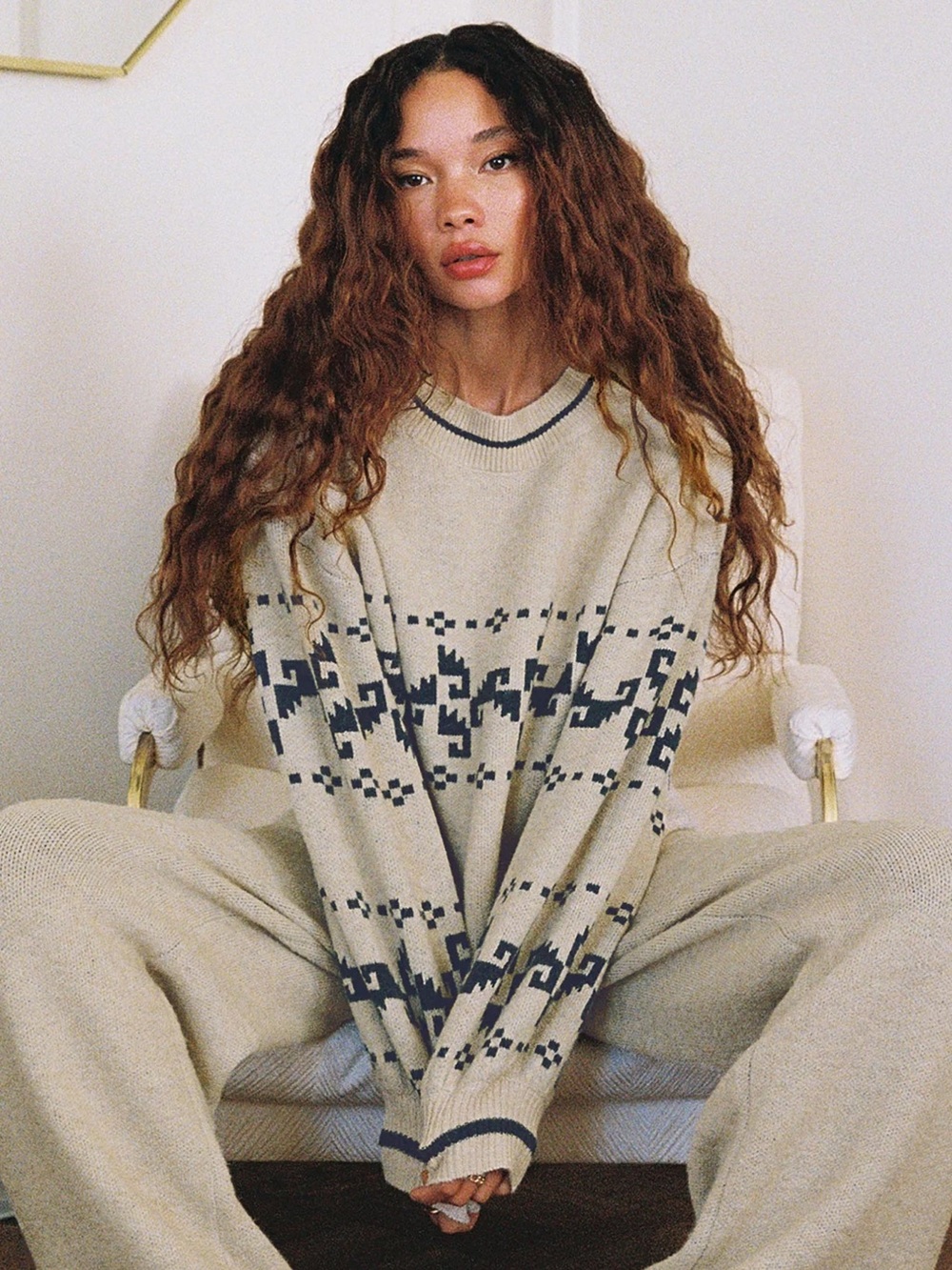 Princess Polly Alpine Sweater and Pants in Cream / Blue